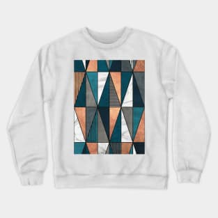 Copper, Marble and Concrete Triangles with Blue Crewneck Sweatshirt